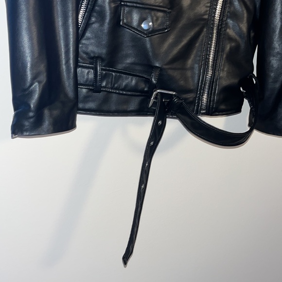 NEW Zara Oversized Black Leather Moto Jacket Women's Coat Size Medium - Picture 5 of 11